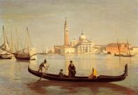 Corot, Jean-Baptiste-Camille - Venise--Gondole sur Le Grand Canal(Saint-Georges Majeur au fond)